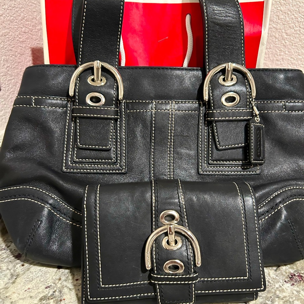 Black Coach small satchel and wallet